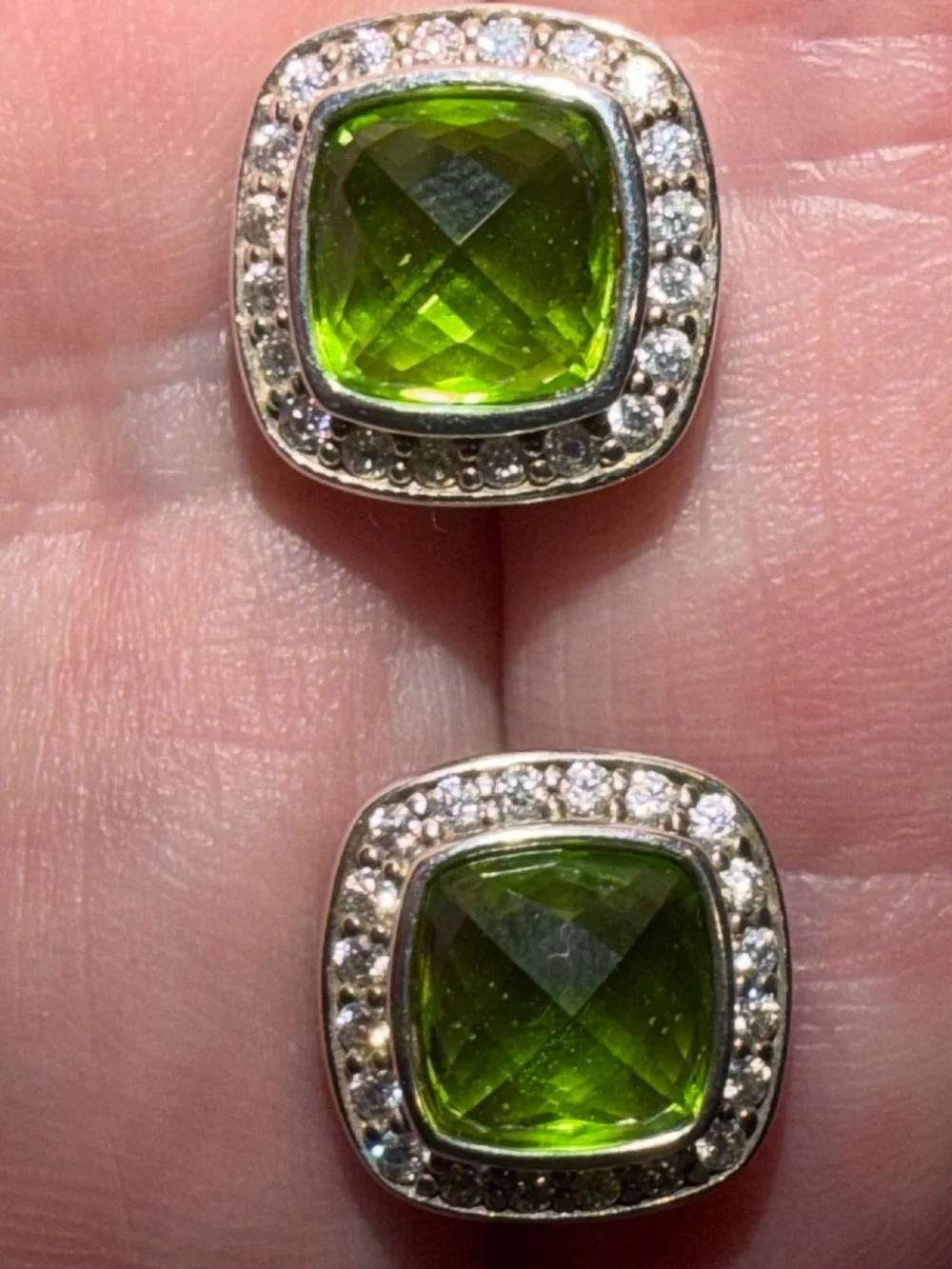 David Yurman 7MM Albion Peridot and Diamond 925 Sterling Silver Stud Earrings